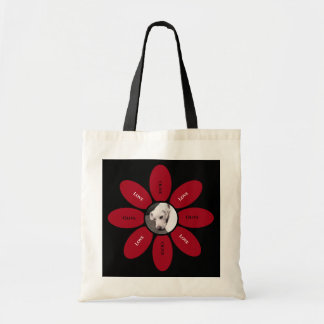 Bolsa Tote Foto de Cachorro-Cachorro no Centro da Flor Vermel