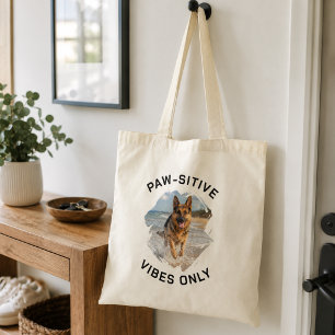 Bolsa Tote foto de cachorro com vibrações positivas apenas