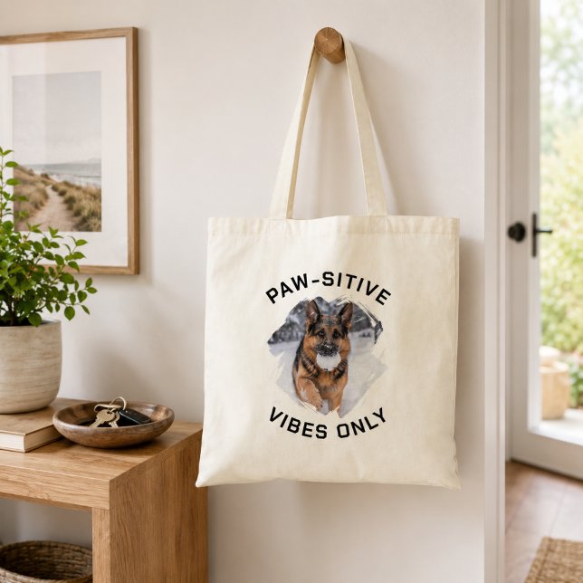 Bolsa Tote Foto de cachorro GSD com vibrações positivas (Criador carregado)
