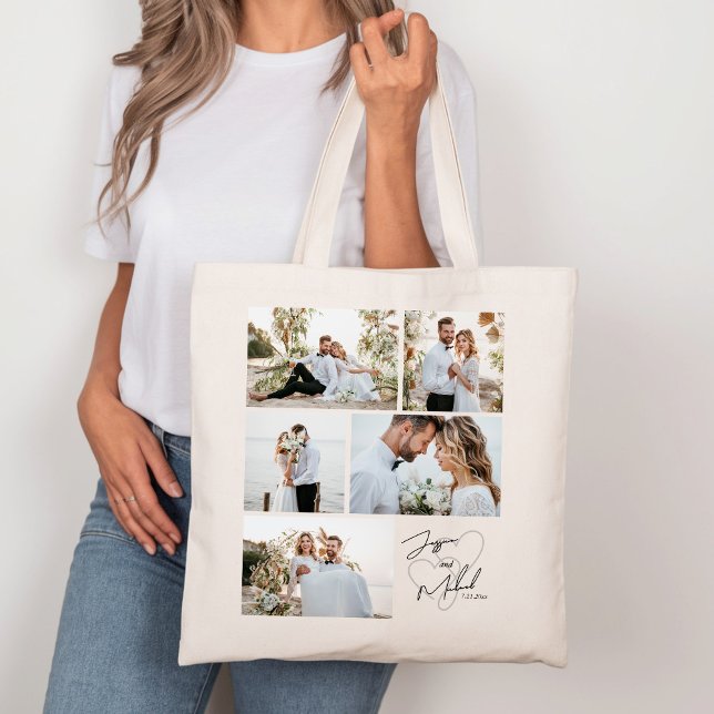 Bolsa Tote Foto de Casamento Calliografia Collage Keepsael (Criador carregado)