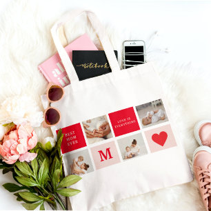 Bolsa Tote Foto de Colagem Moderna Vermelha e Rosa, a melhor