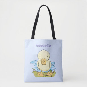Bolsa Tote Foto de desenho animado de bebê amarelo-branco