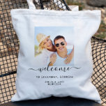 Bolsa Tote Foto de Destino de Boas-vindas no Fim de Semana,<br><div class="desc">Bem-vindos convidados ao seu casamento com esta bonito mala de fotos minimalista.</div>
