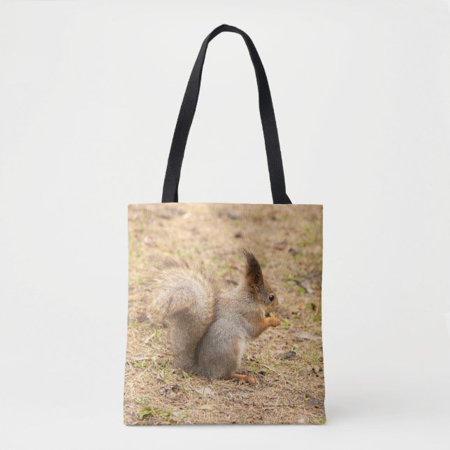 Bolsa Tote Foto de esquilo fofo comendo uma noz (Frente)