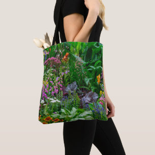 Bolsa Tote Foto de Flores de Verão de Jardim de Cottage Inglê