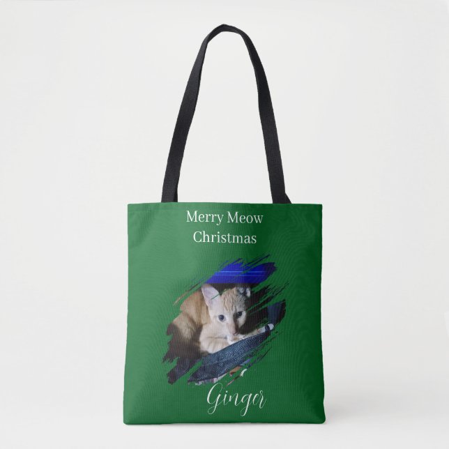 Bolsa Tote Foto de Gato Laranja Personalizada com Texto (Frente)