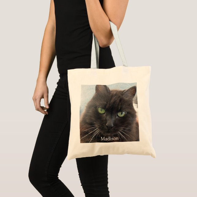 Bolsa Tote Foto de Gato Preto e Bonito Personalizada (Frente (produto))