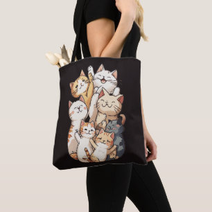 Bolsa Tote foto de grupo de gatos de desenho animado fofo