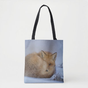 Bolsa Tote Foto De Inverno Enrolada De Raposa Bela