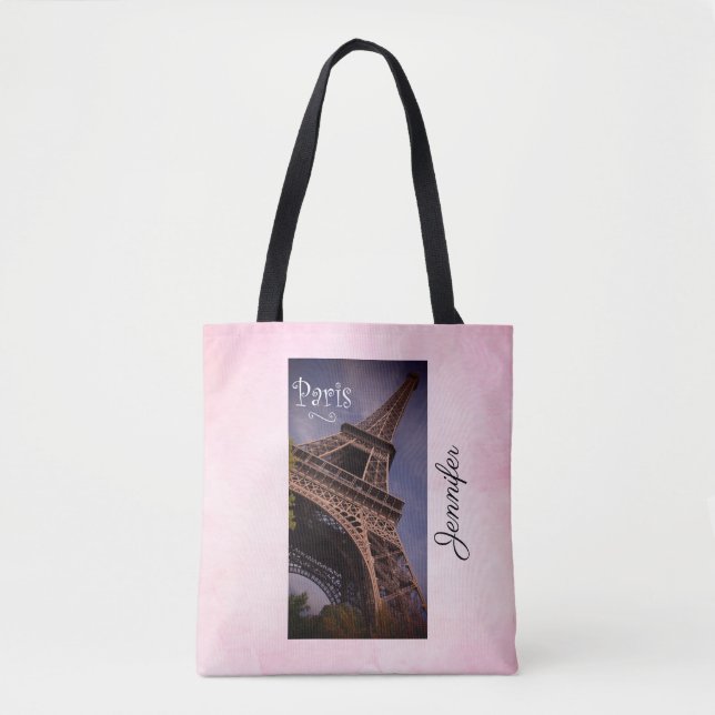 Bolsa Tote Foto de Marco Famoso da Torre Eiffel de Paris (Frente)