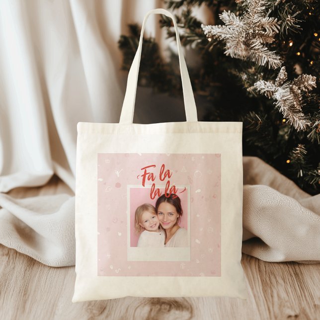 Bolsa Tote Foto de Natal Personalizada Fa La La Pink (Criador carregado)
