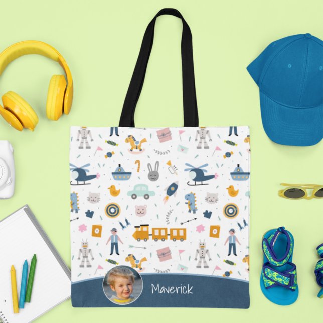 Bolsa Tote Foto de Padrão de Crianças Bonitas e Nome Menino C (Criador carregado)