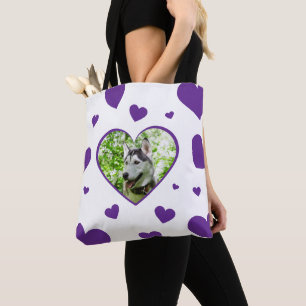 Bolsa Tote Foto de Pet de Coração Púrpura