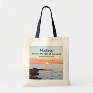 Bolsa Tote Foto de Sun e Ocean Bíblia Verse Name