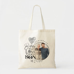 Bolsa Tote Foto de tipografia de aniversário de neto e filho