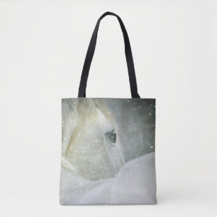 Bolsa Tote Foto de um belo Cavalo Branco no inverno