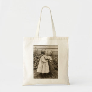 Bolsa Tote Foto do amor do vintage das crianças que beijam e