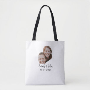 Bolsa Tote Foto do casal com nome e data simples casamento