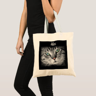 Bolsa Tote Foto do gato e sacola personalizadas do nome