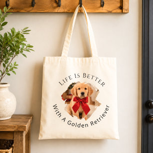 Bolsa Tote Foto do Golden Retriever A Vida é Melhor