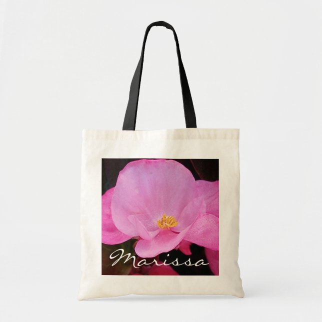 Bolsa Tote Foto do nome das flores rosa elegantes (Frente)