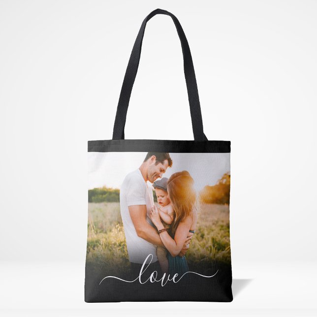 Bolsa Tote Foto dupla lado com amor Texto preto Carregar (Criador carregado)