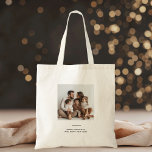 Bolsa Tote Foto e Feliz da família e minimalística brilhante<br><div class="desc">Carregar feriado anima onde quer que você vá com nossa família Foto e Feliz e Bright Minimalística Tote Bag. Apresentando um design elegante com a frase "Feliz e Brilho" e um espaço para sua foto favorita da família, este bolsa personalizado é na moda e funcional. Perfeito para comprar férias, presentes...</div>