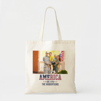 Bolsa Tote Foto e Texto Personalizados América Est 1776 Patri