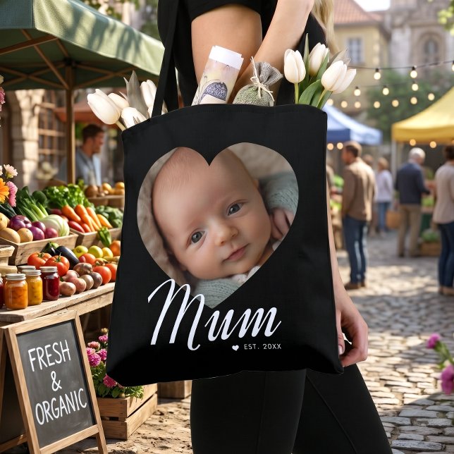 Bolsa Tote Foto em Coração com Letra de Mãe Preta (Criador carregado)