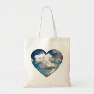 Bolsa Tote foto em forma de coração do céu azul sereno com