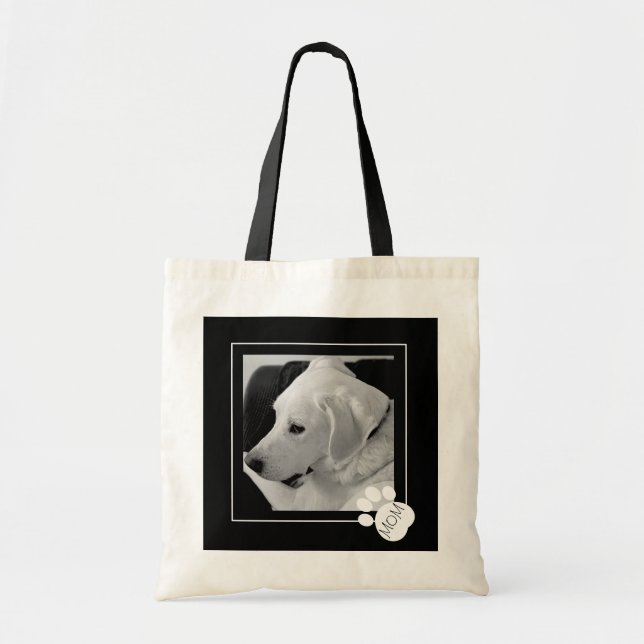 Bolsa Tote Foto em preto e branco de Cachorro Bonito Paw Mãe (Frente)