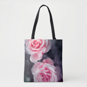 Bolsa Tote Foto Floral de Rosas Rosa na moda