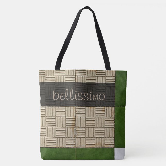 Bolsa Tote Foto mediterrânea dos azulejos algum texto (Frente)