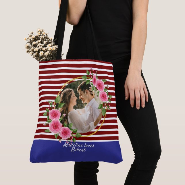 Bolsa Tote Foto Moderna 2 | Presente de Namorados Felizes Ver (Close Up)