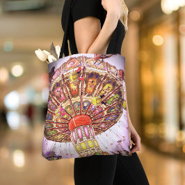 Bolsa Tote Foto ousada e retrô de um carrossel cor-de-rosa de