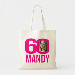 Bolsa Tote Foto personalizada 60° aniversário rosa brilhant
