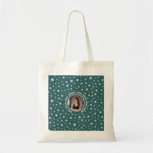 Bolsa Tote Foto Personalizada com Círculo de Pérolas em Azul