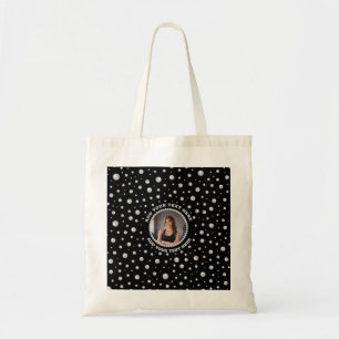 Bolsa Tote Foto Personalizada com Círculo de Pérolas em Preto