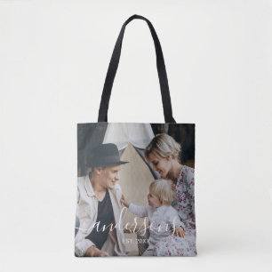 Bolsa Tote Foto personalizada com nome de família e ano estab