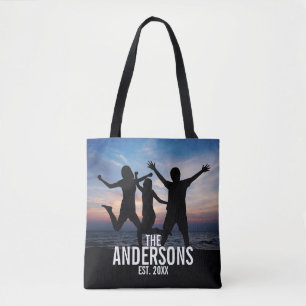 Bolsa Tote Foto personalizada da família com nome da família
