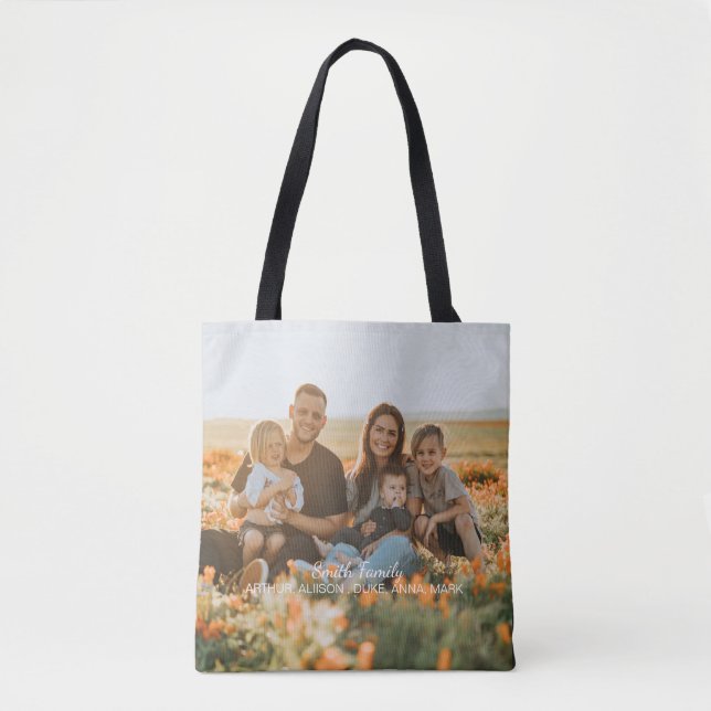 Bolsa Tote Foto personalizada da família com nomes personaliz (Frente)