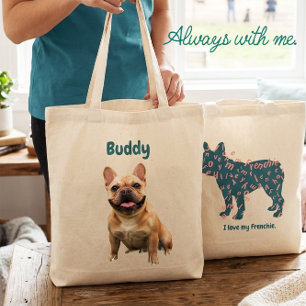 Bolsa Tote Foto Personalizada de Bulldog Francês Eu Amo Meu F