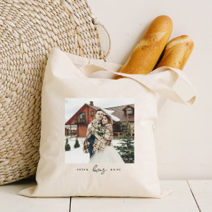 Bolsa Tote Foto personalizada de Casal com script de amor sim