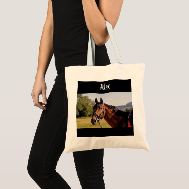 Bolsa Tote Foto personalizada de cavalos e Tote Bag de nome (Frente (produto))