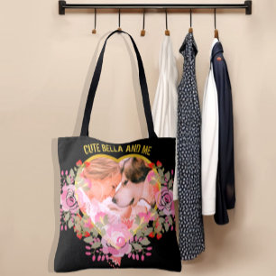 Bolsa Tote Foto personalizada de forma de coração floral