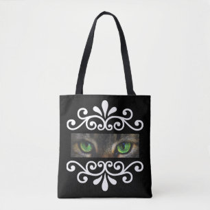 Bolsa Tote Foto personalizada de olhos de gato vetor floral c