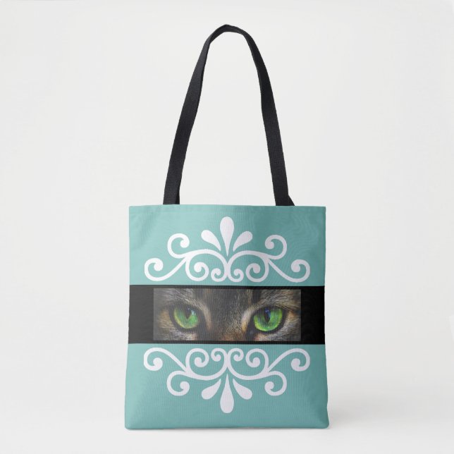 Bolsa Tote Foto personalizada de olhos de gato vetor floral c (Frente)