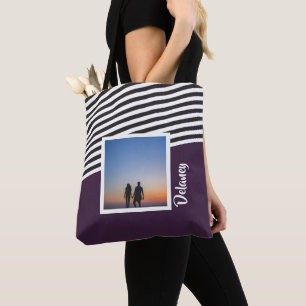 Bolsa Tote Foto personalizada de padrão roxo e distribuído