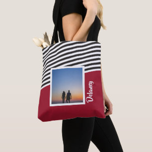 Bolsa Tote Foto personalizada de padrão vermelho e distribuíd