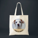 Bolsa Tote Foto personalizada do cão de estimação com nome<br><div class="desc">Leve seu animal de estimação com você, ou pelo menos uma imagem dele ou dela com esta design divertida. Basta carregar uma foto do seu cão de estimação, gato ou outro bebê de pele e ela será colocada no círculo. Adicione o nome do seu animal de estimação ou você pode...</div>